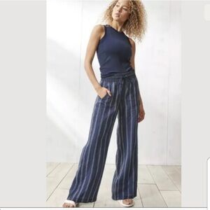 Athleta Cabo Tide Linen Striped Wide Leg Pants Blue Size 4